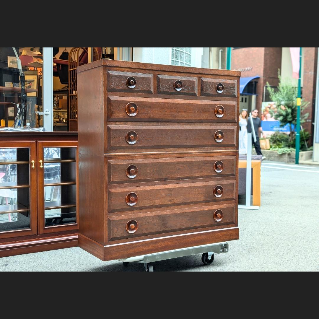 希少・歴史的鳥取の民藝☆辰巳木工／ケヤキ材6段チェスト／デザイン