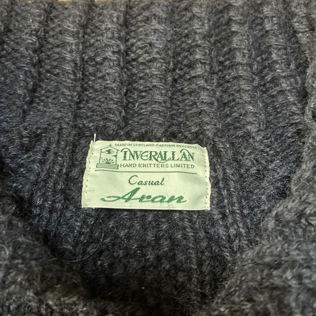 英国製 インバーアラン 3A ランバー カーディガン L相当 緑タグ ブラック黒