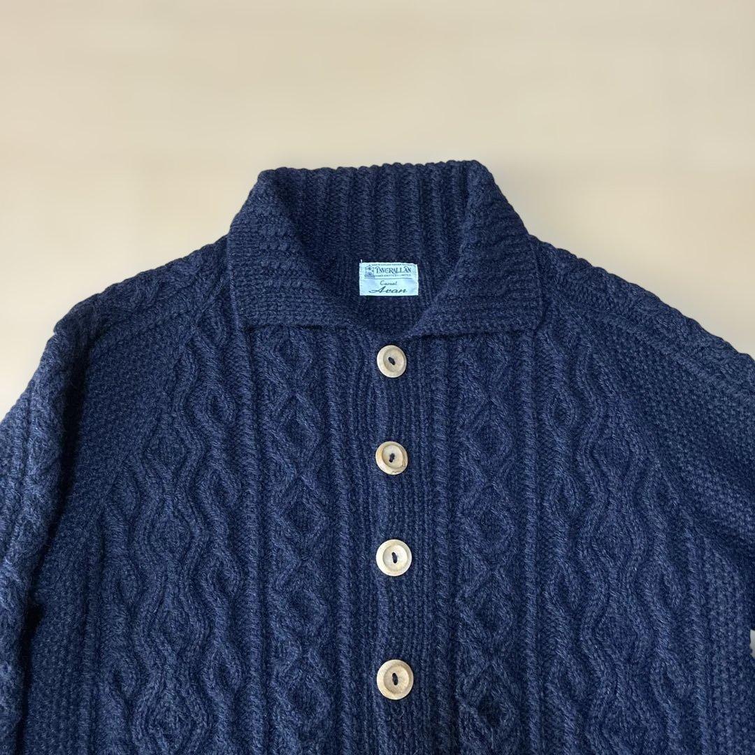 英国製 インバーアラン 3A ランバー カーディガン L相当 緑タグ ブラック黒