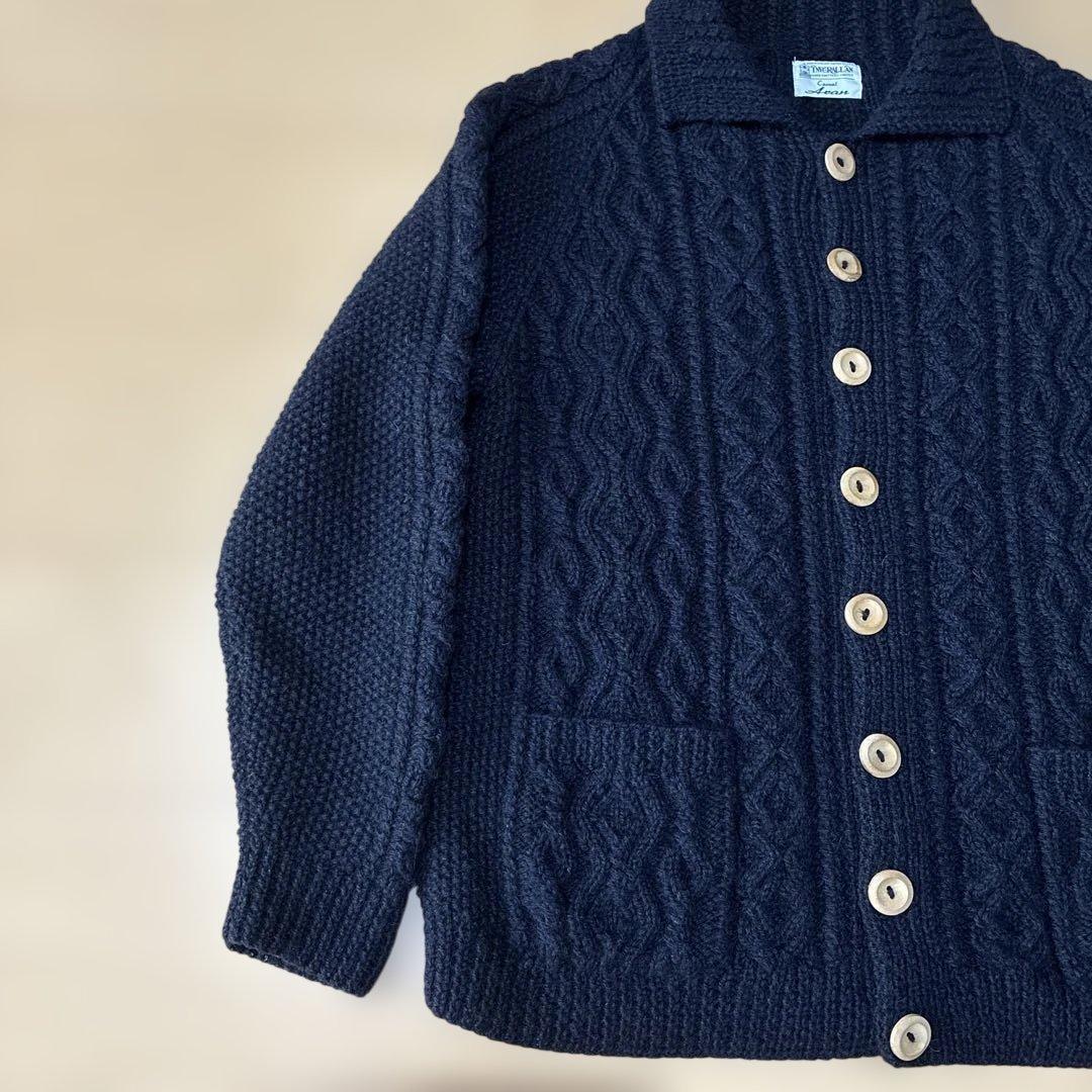 英国製 インバーアラン 3A ランバー カーディガン L相当 緑タグ ブラック黒