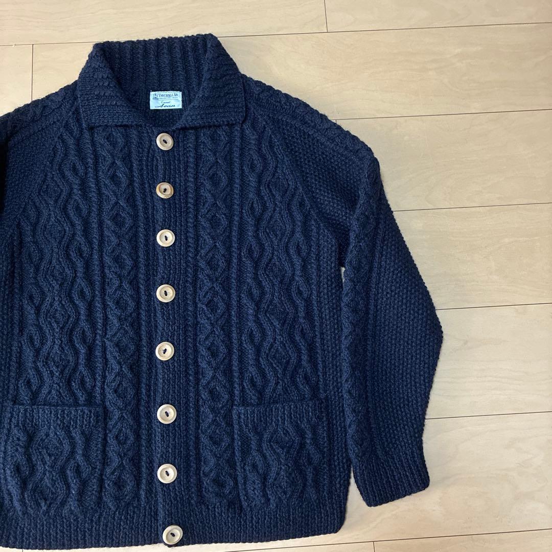 英国製 インバーアラン 3A ランバー カーディガン L相当 緑タグ ブラック黒