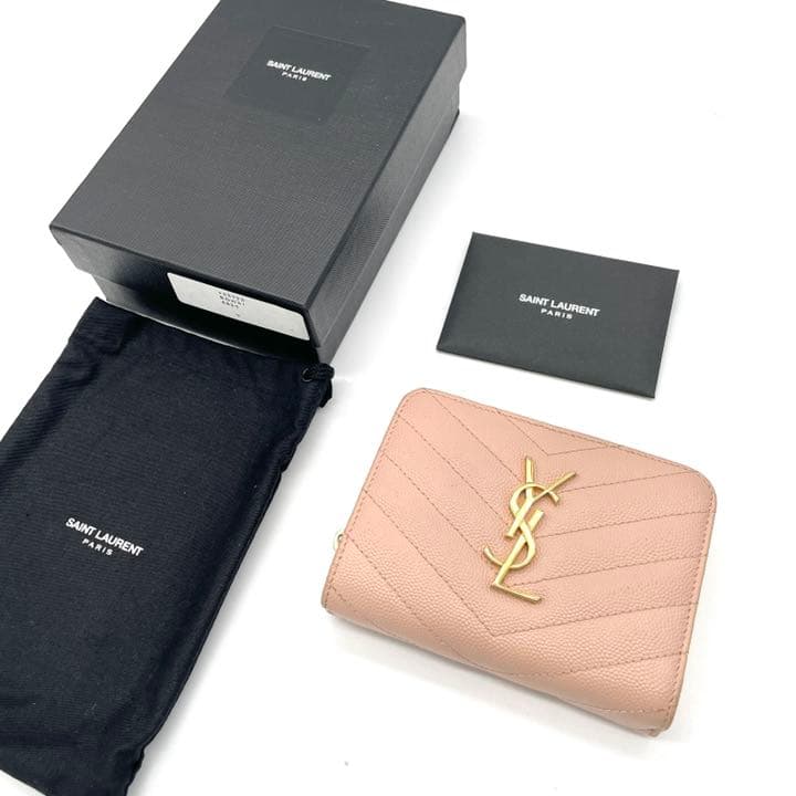 付属品完備】 サンローラン カサンドラ 二つ折り財布 キャビアスキン