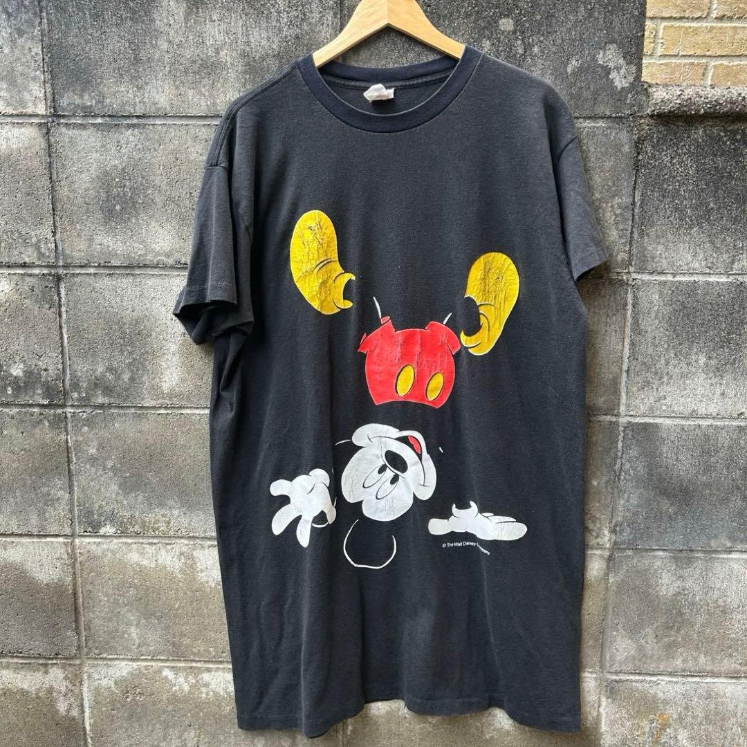90s USA製 Disney 逆さ ミッキーマウス ビンテージ Tシャツ