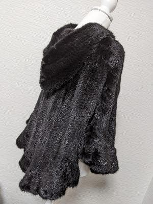 070　ミンク　毛皮　フード付き　ポンチョコート　マント　ジップ　リアルファー