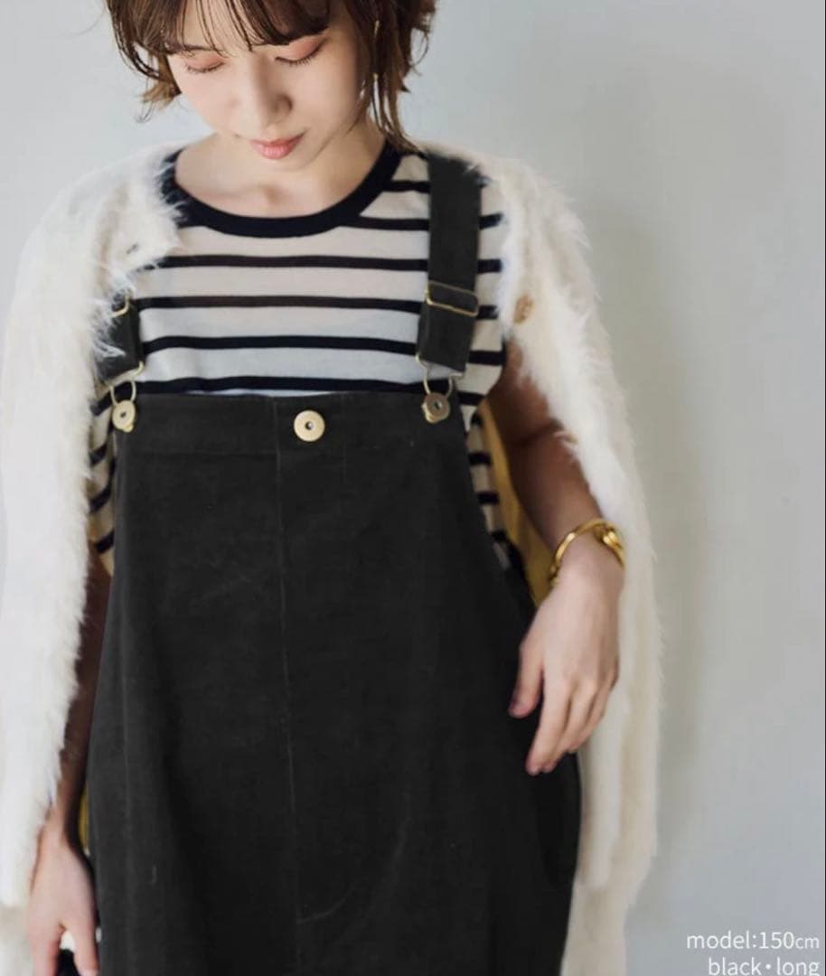 Unliens ブラック コットンサロペット ワイドレッグ