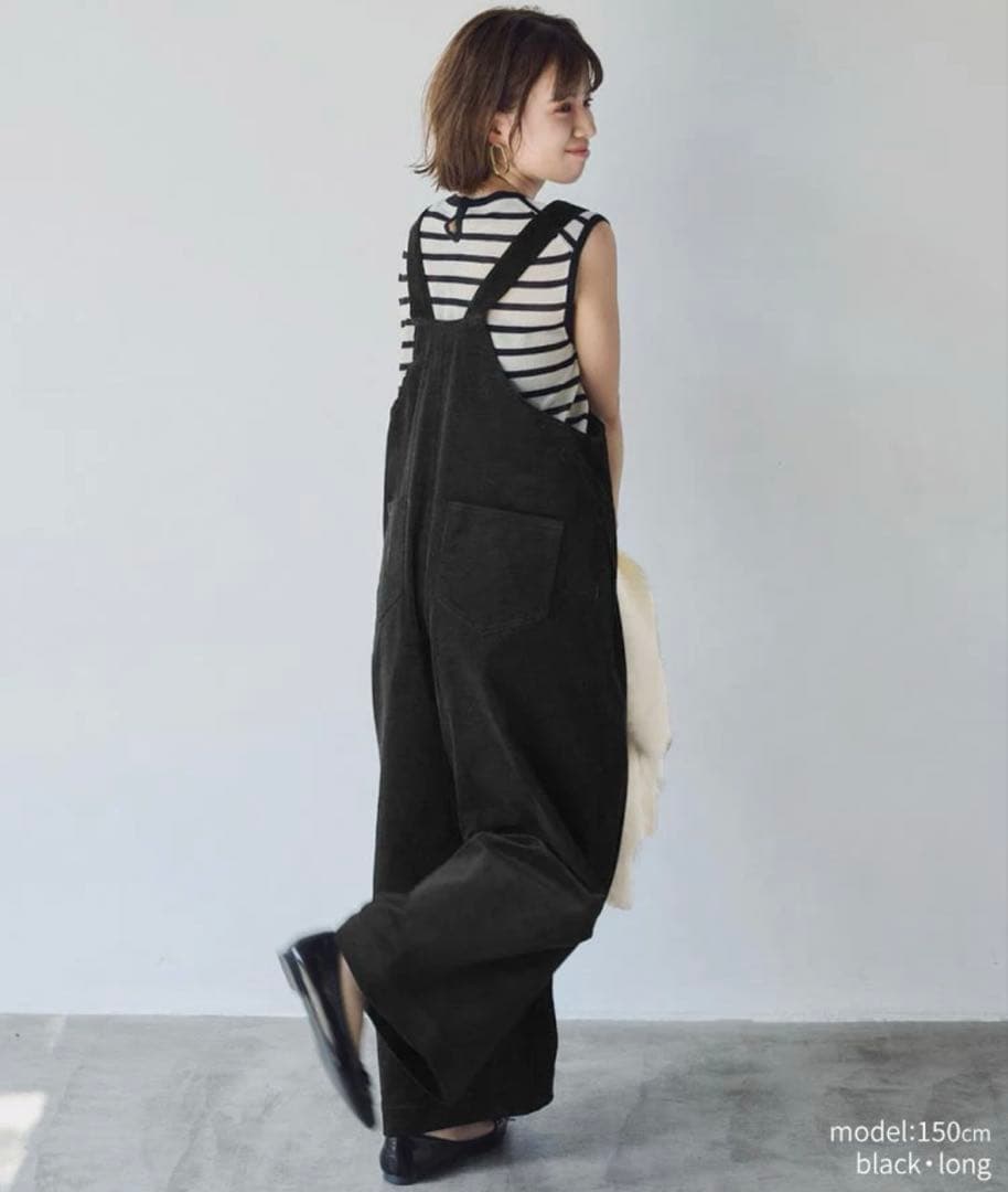 Unliens ブラック コットンサロペット ワイドレッグ