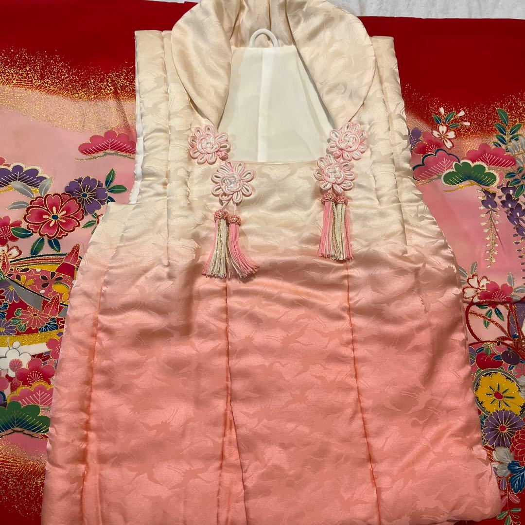 七五三 3歳 正絹 着物セット 赤 ピンク アンティーク 被布