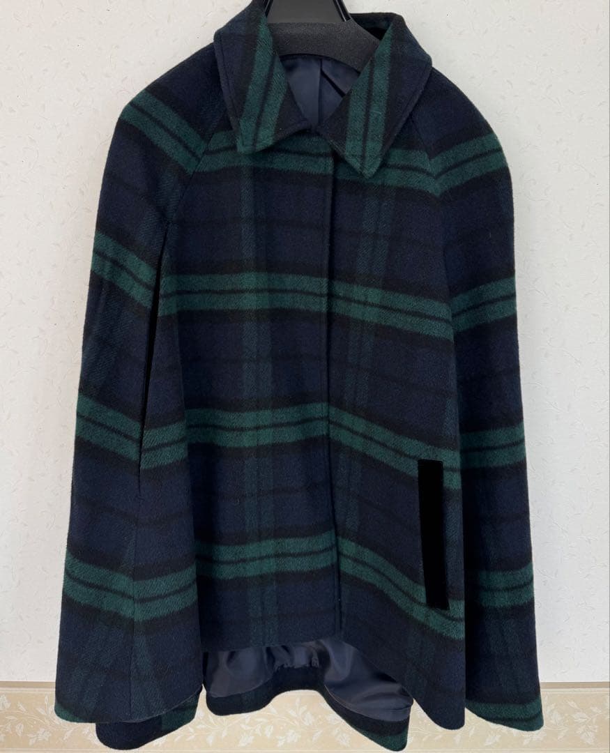 JENNE×Brigitte Bardot ウール混　チェック柄ケープコート新品