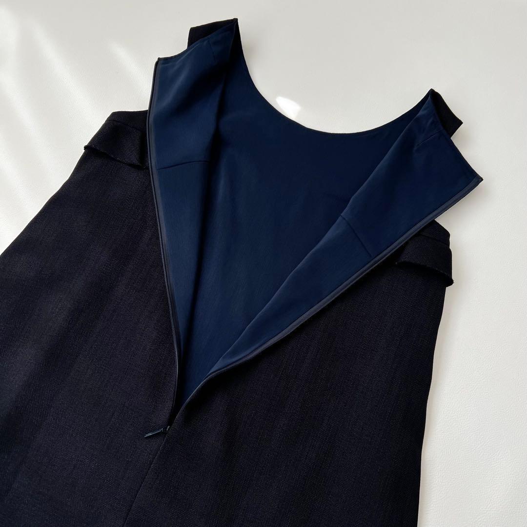 良品　Rene ルネ　Aラインワンピース　サイドフリル　バックフリル　ネイビー