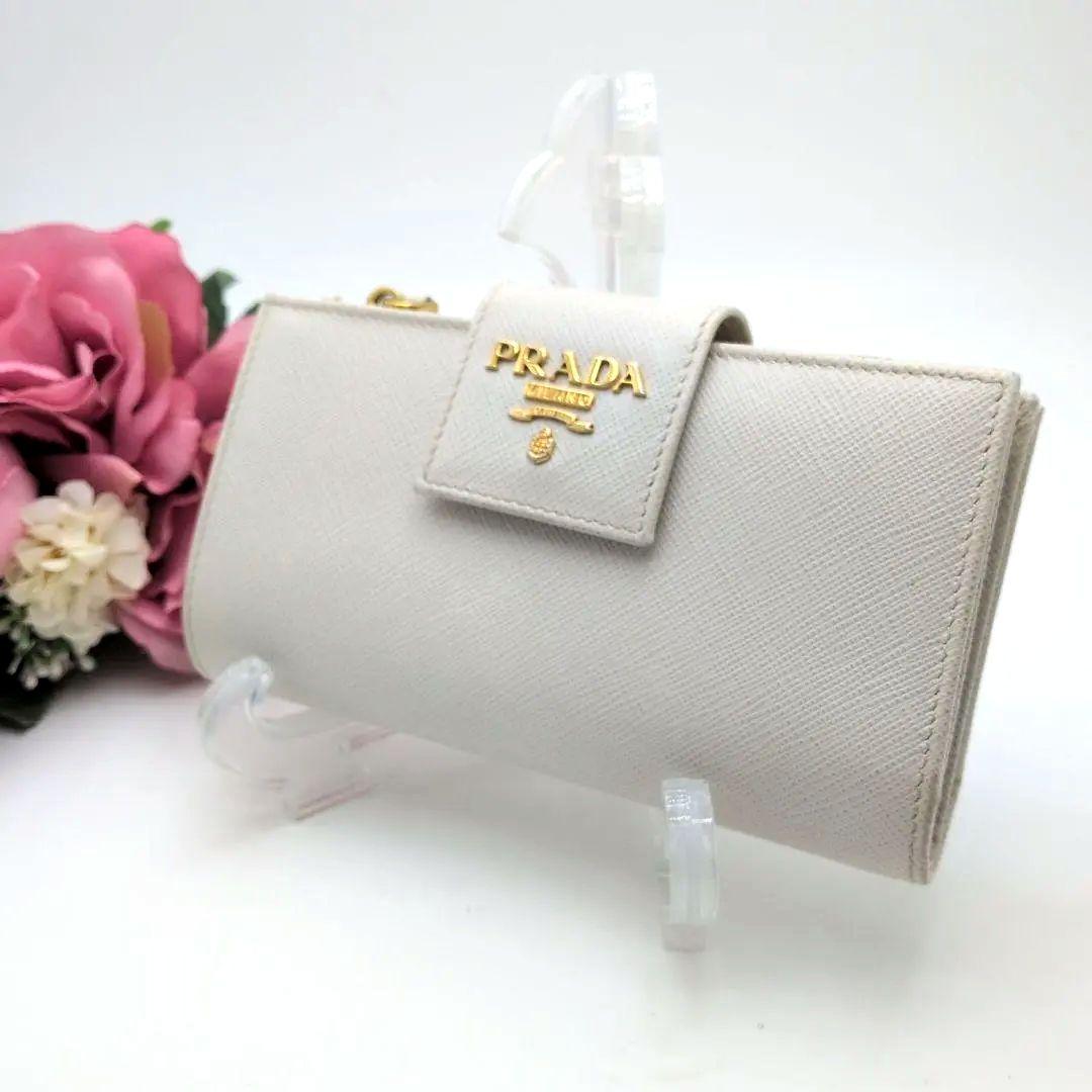PRADA 二つ折り財布 サフィアーノ メタルロゴ 希少カラー ホワイト