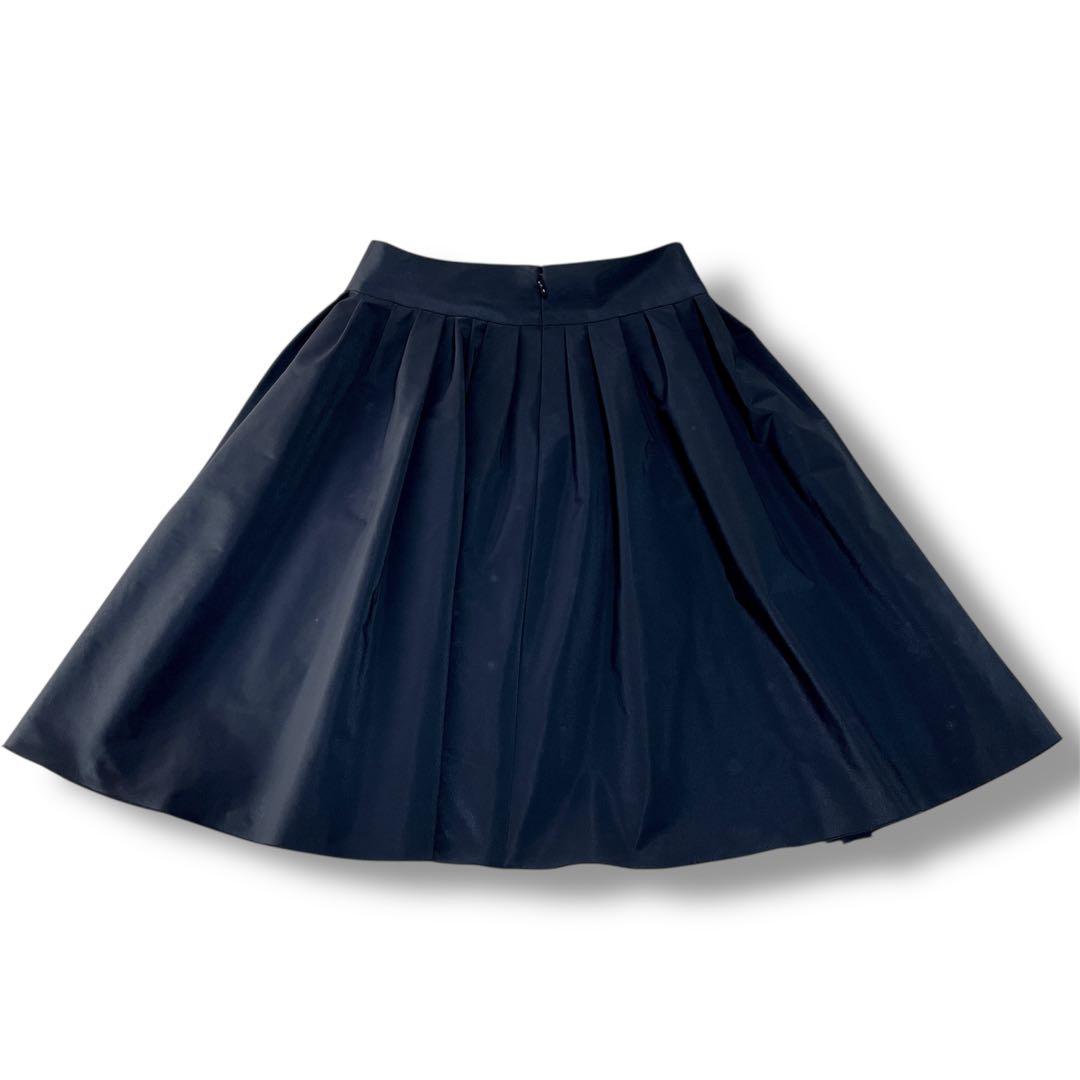 美品】エムズグレイシー ひざ丈 タックフレアスカート 黒 M相当 日本製