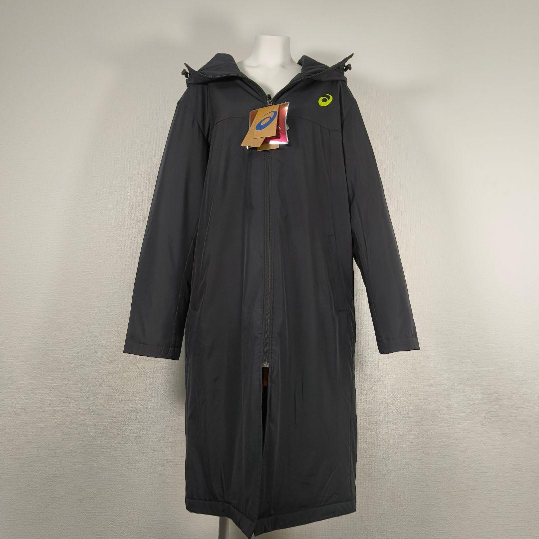ASICS ブラック ベンチコート フード付き