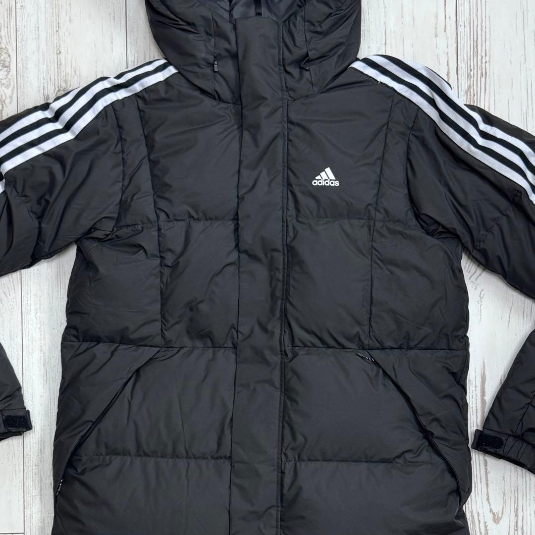アディダス ロング ダウン ベンチコート L サイズ 3ストライプ ブラック