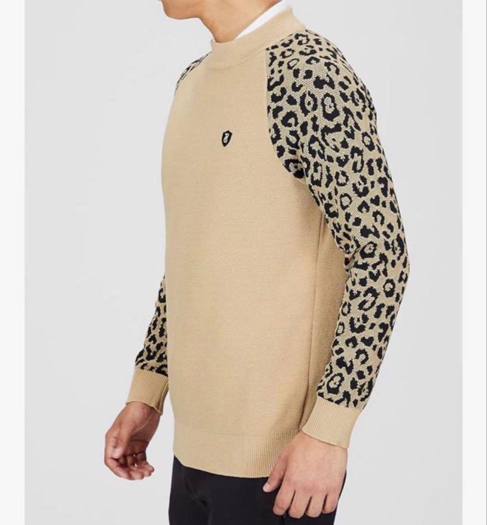 ウール混　サイズ4 レオパード柄　長袖ニット　セーター　ハイネック　秋冬　新品