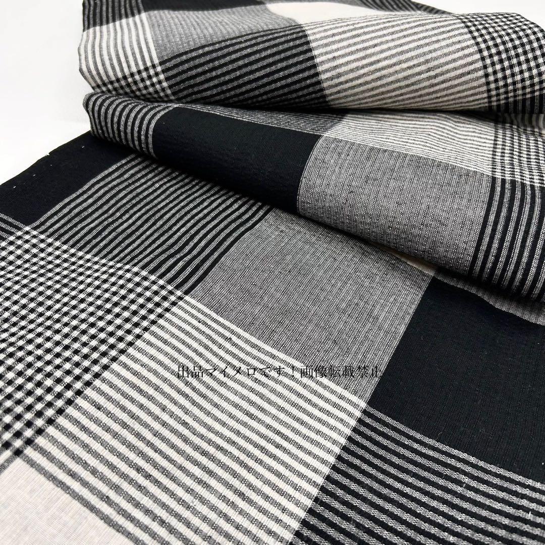 浴衣 綿麻 先染め ブロックチェック 黒 グレー 格子 2点 0528⑯