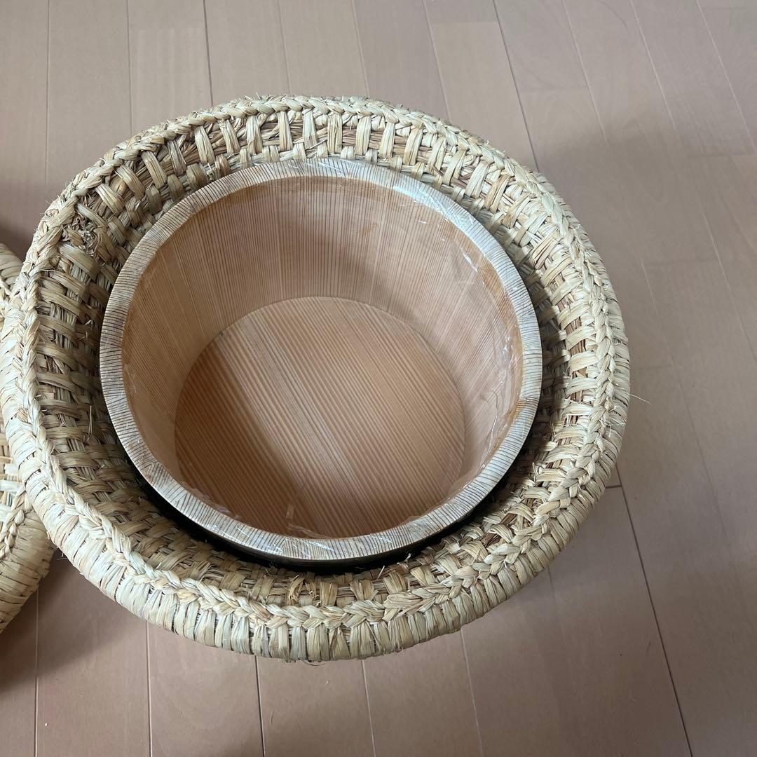 古民具 藁いずみ 手作り 藁籠 藁細工 マルカ飯櫃のセット