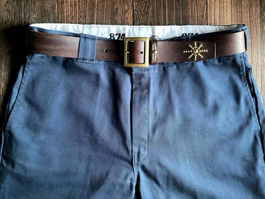 オーダー品　ディッキーズ874専用スタッズベルト　ダークブラウン　真鍮