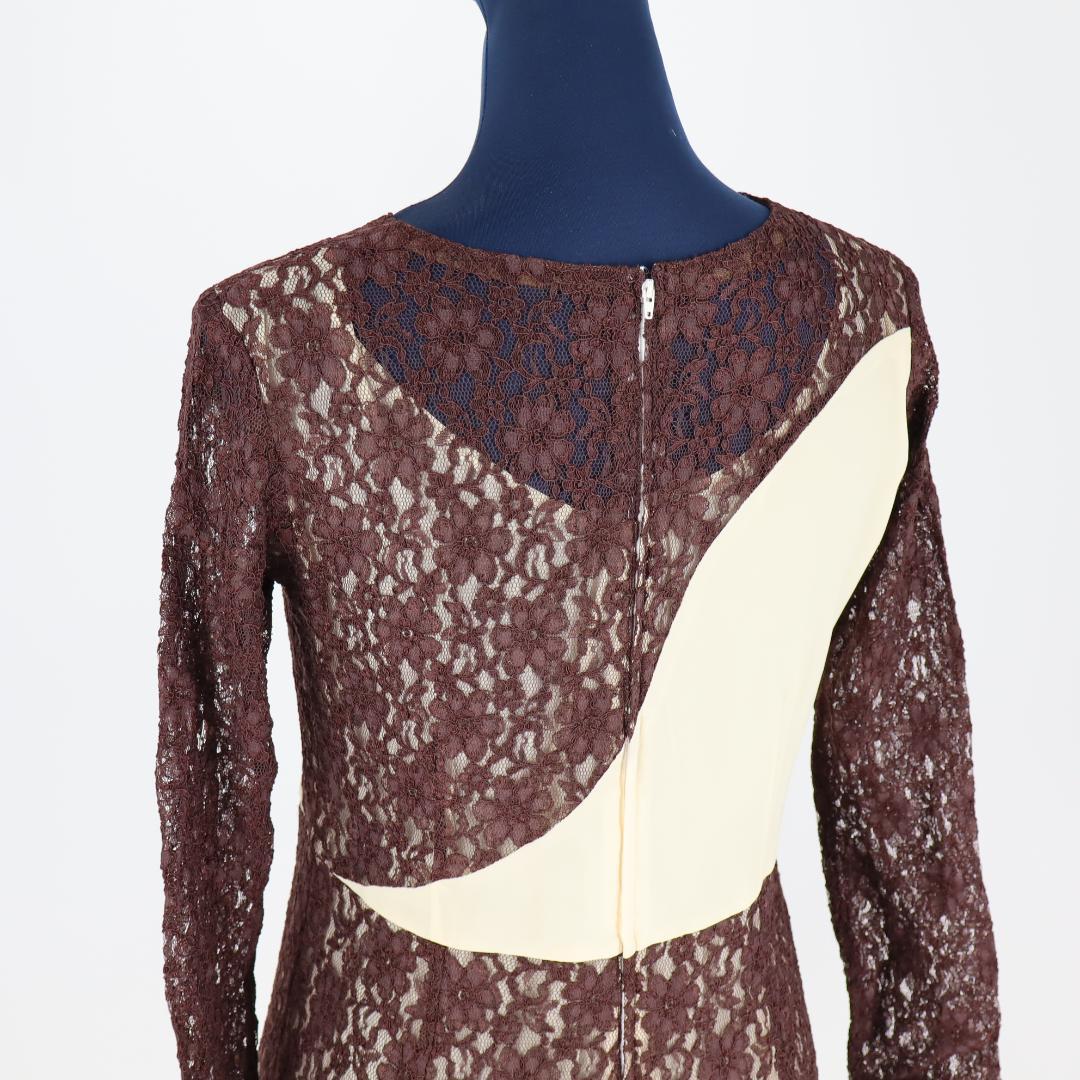 【美品 社交ダンス衣装】ブラウンレース地×クリーム ラテンドレス ストレッチ有