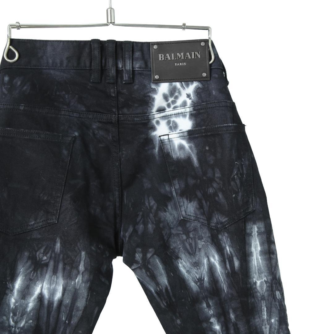 BALMAN PARIS タイダイ染め ストレッチ バイカー デニム スキニー