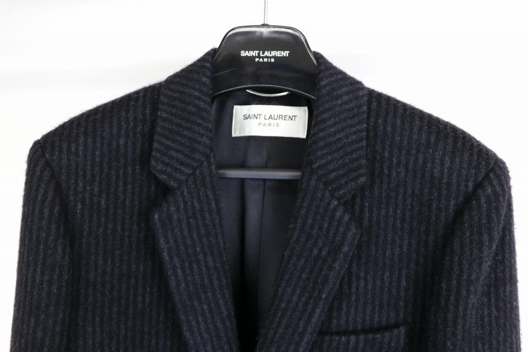 美品 18aw サンローランパリ カシミヤ混ウール チェスターコート 黒 48