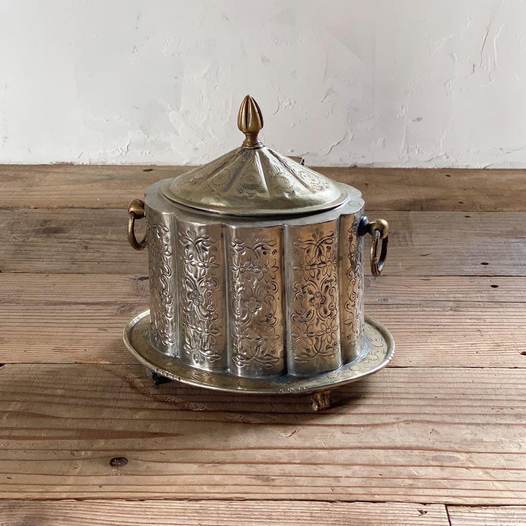 モロッコ製 ハンドメイド アンティーク フタ付き 小物入れ シュガーポット