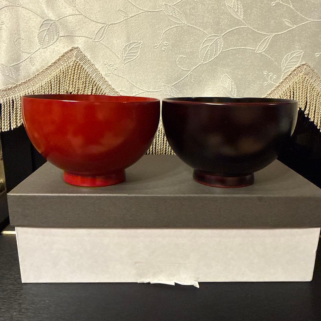 st。山田平安堂　夫婦椀 まゆみ 赤色 黒色 漆器　新品　お椀　朱　溜