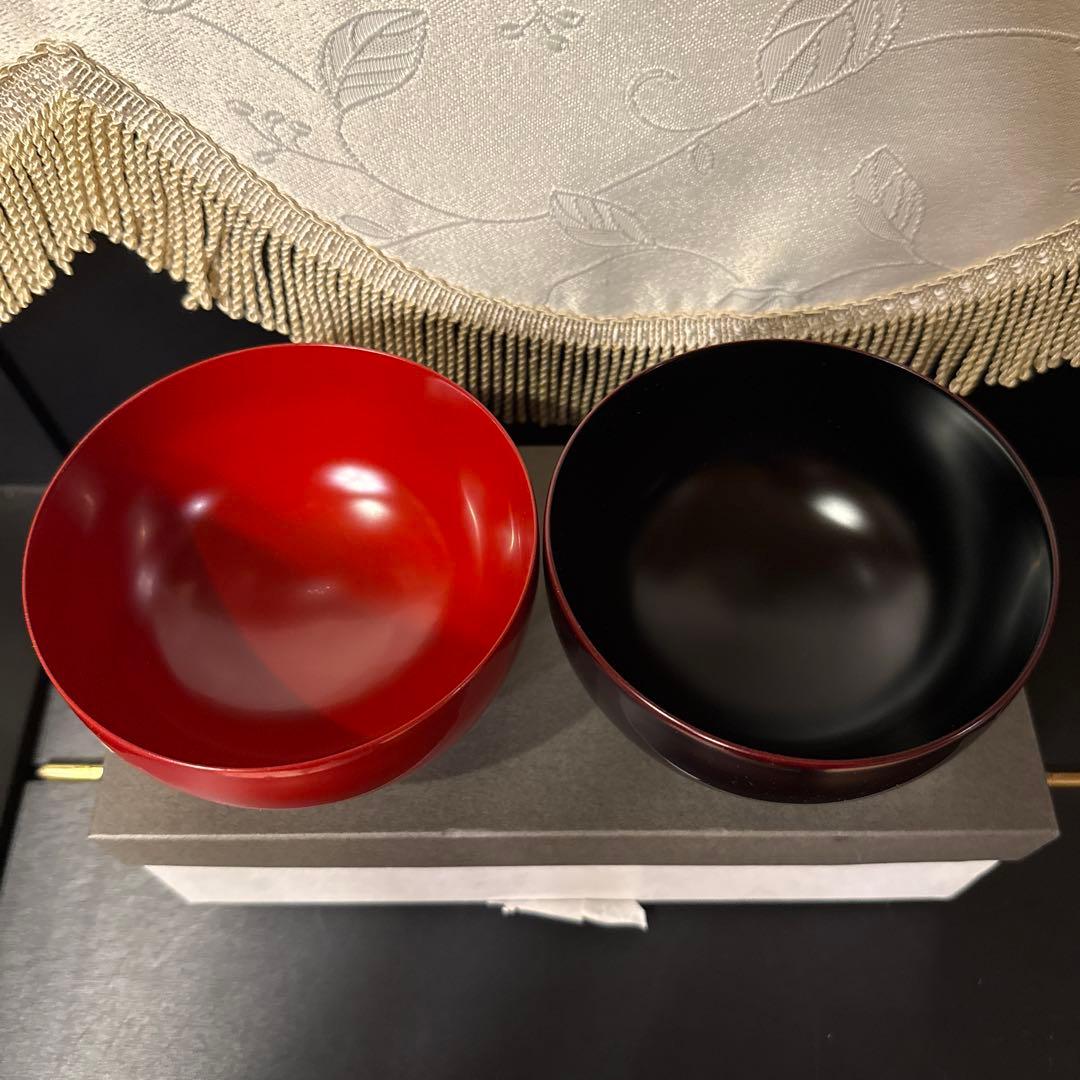 st。山田平安堂　夫婦椀 まゆみ 赤色 黒色 漆器　新品　お椀　朱　溜