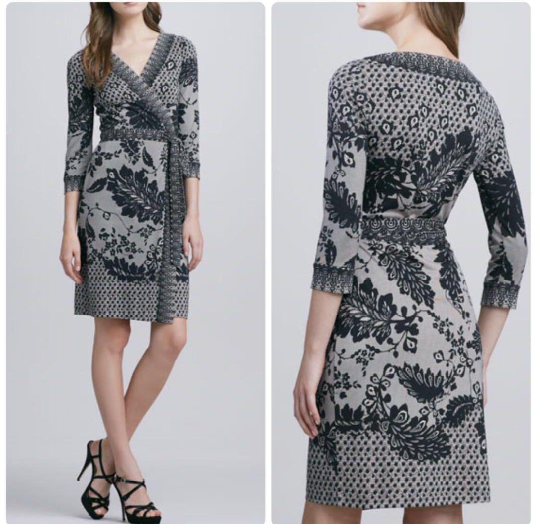 美品♡DVF　シルク　花柄レースプリント　ラップワンピース　カシュクール　US4