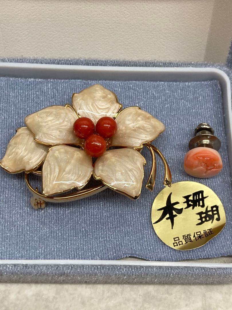 未使用品 本鼈甲 白甲 本珊瑚 赤珊瑚 本真珠 925 ブローチ ネックレス