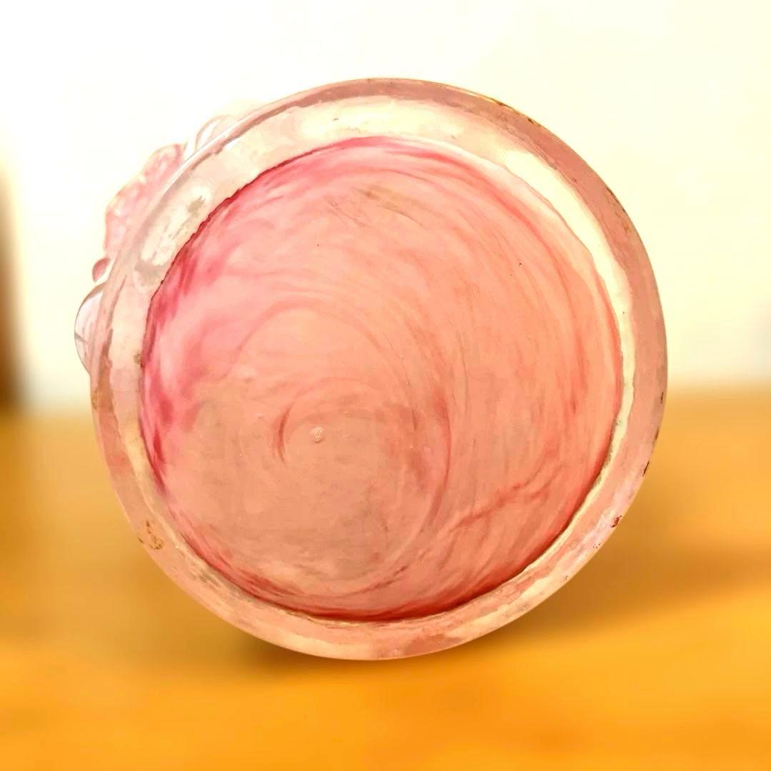 IWATA GLASS 昭和レトロ花瓶岩田ガラス 台座付きピンク花型 ビンテージ