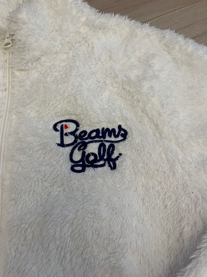ビームスゴルフ　ジップ　ボアジャケット　ホワイト　ロゴ　ダブルジップ　Mサイズ