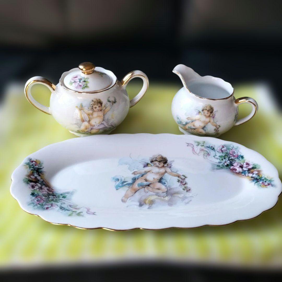 ライヒェンバッハ】REICHENBACH 天使の絵柄花柄 シュガーポットセット