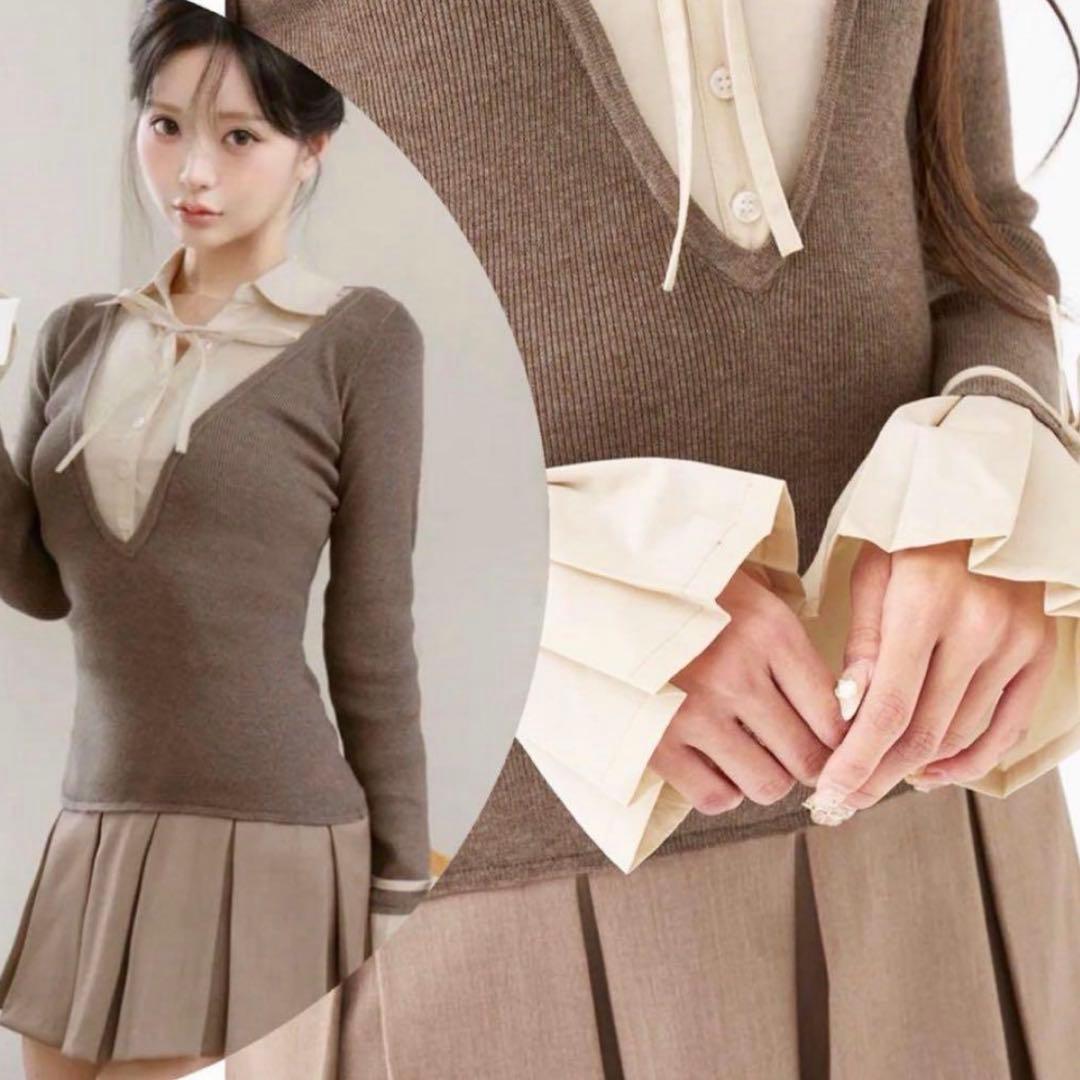 ダーリッチ シャツドッキングプリーツミニワンピース