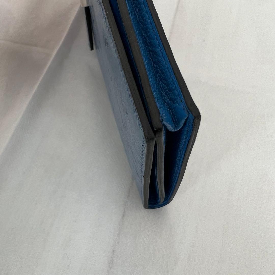 箱無し エルメス ベアン オーストリッチ長財布ブルー修理クリーニング済み