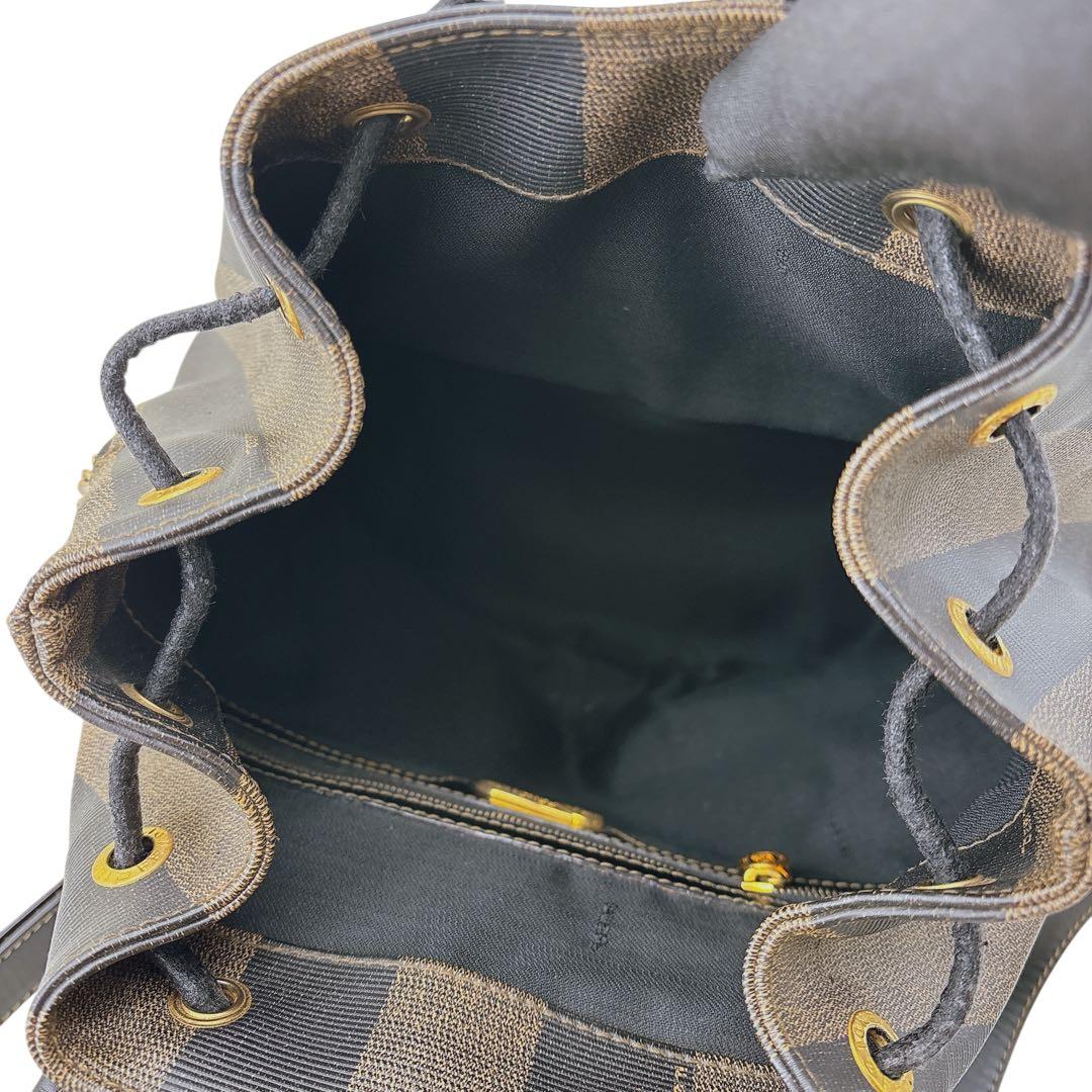 【希少】FENDI リュック ペカン柄 バックパック 巾着 レザー PVC 黒