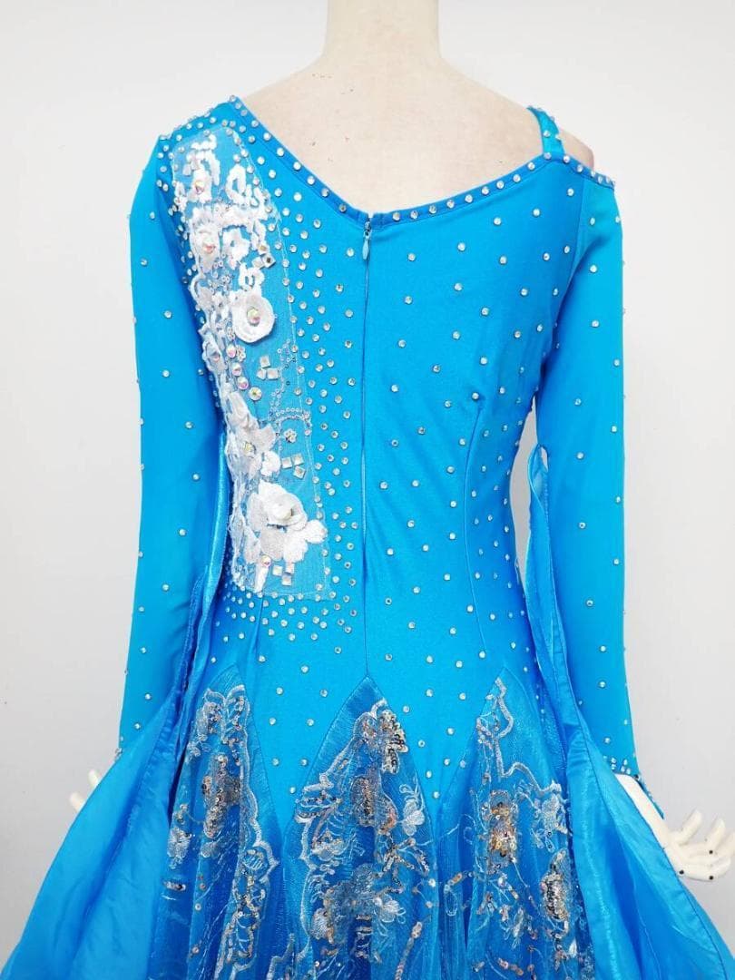 B1438★MLサイズ★濃い水色/シルバー/スタンダードドレス☆社交ダンス