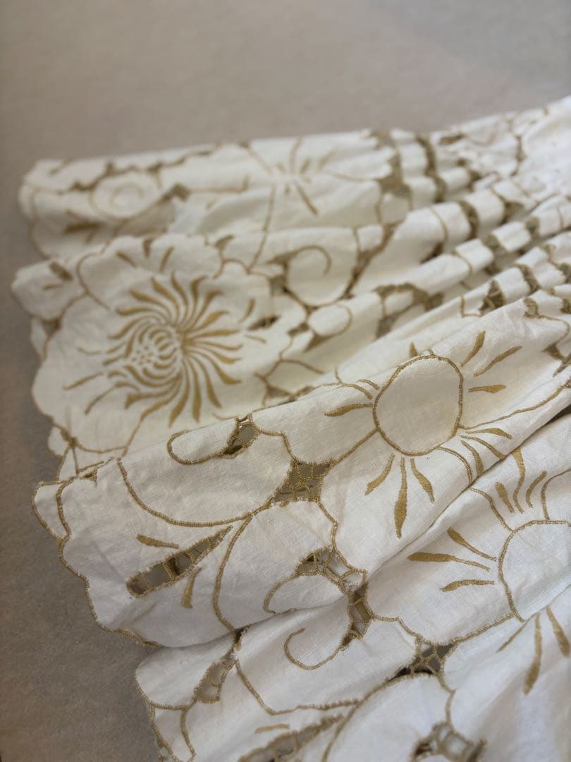 【ゆうりん】アイボリー リメイク フレアパンツ ビンテージクロス レース