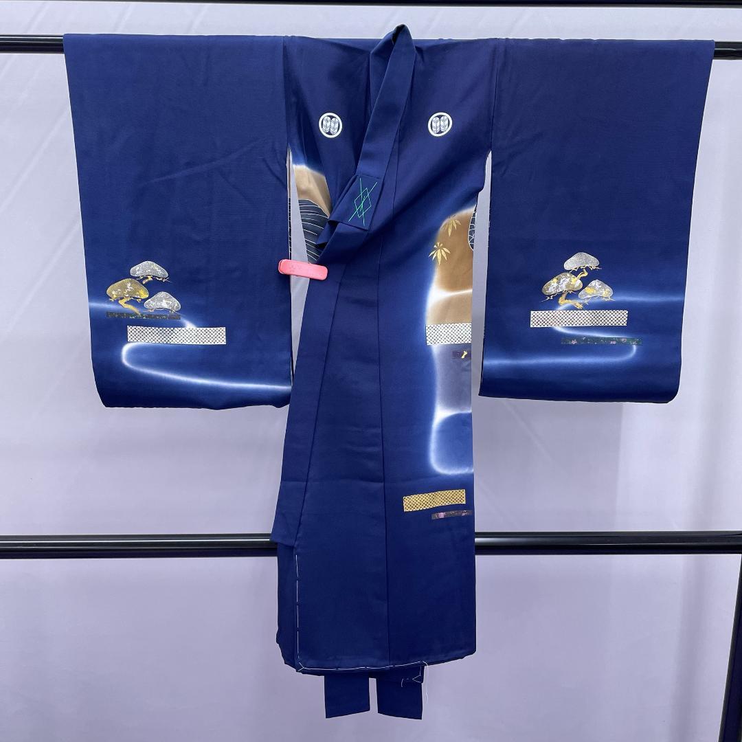 ★4001★ 七五三 男の子 着物 かけ着 男児 一つ身 黒 紋入り