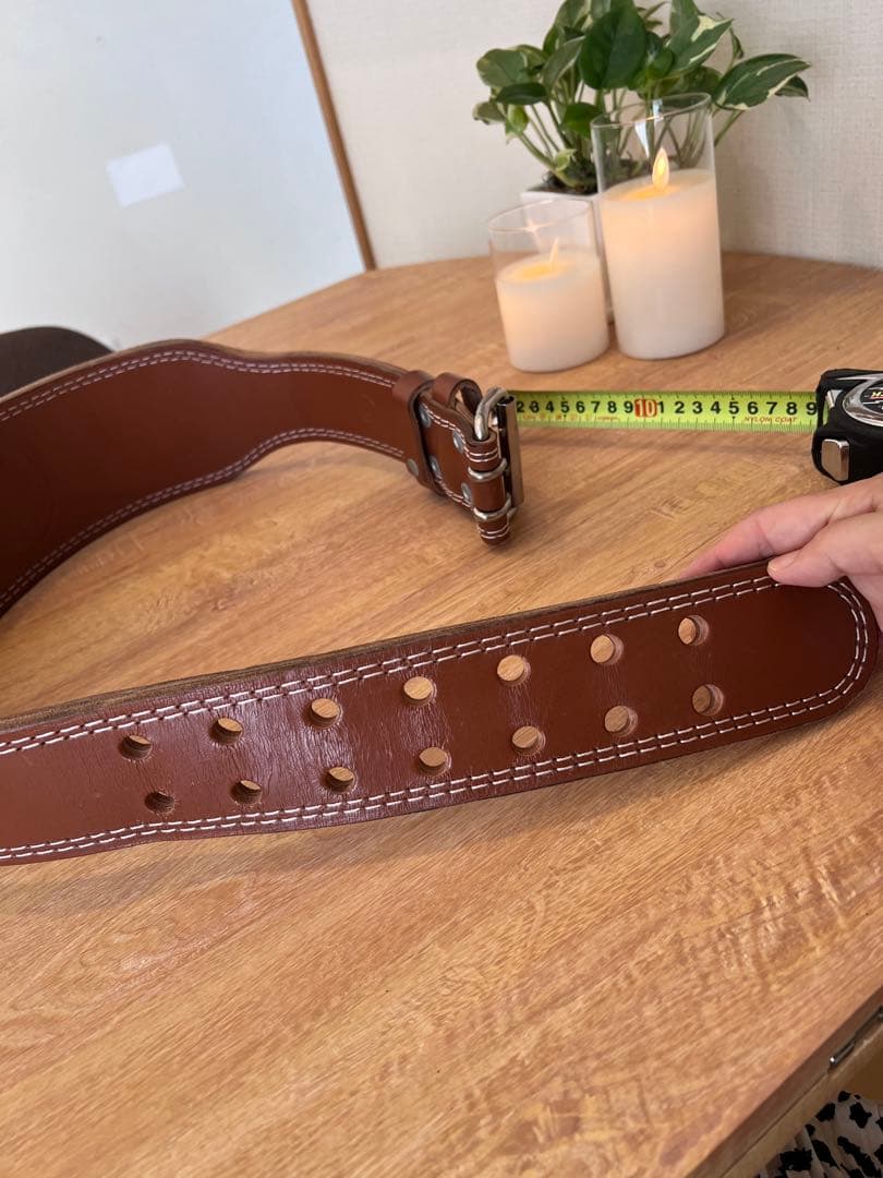 ゴールドジム正規品　レザー トレーニング パワーベルト ブラウン　L