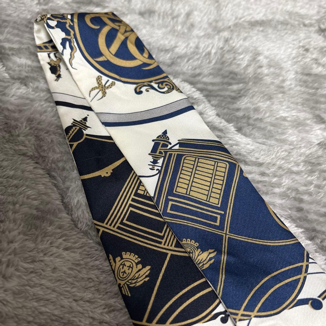 エルメスツイリー　EX-LIBRIS ホワイト/ネイビー