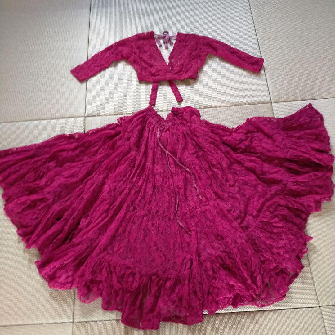 ジプシーベリーダンスレース セットアップ マゼンタ色