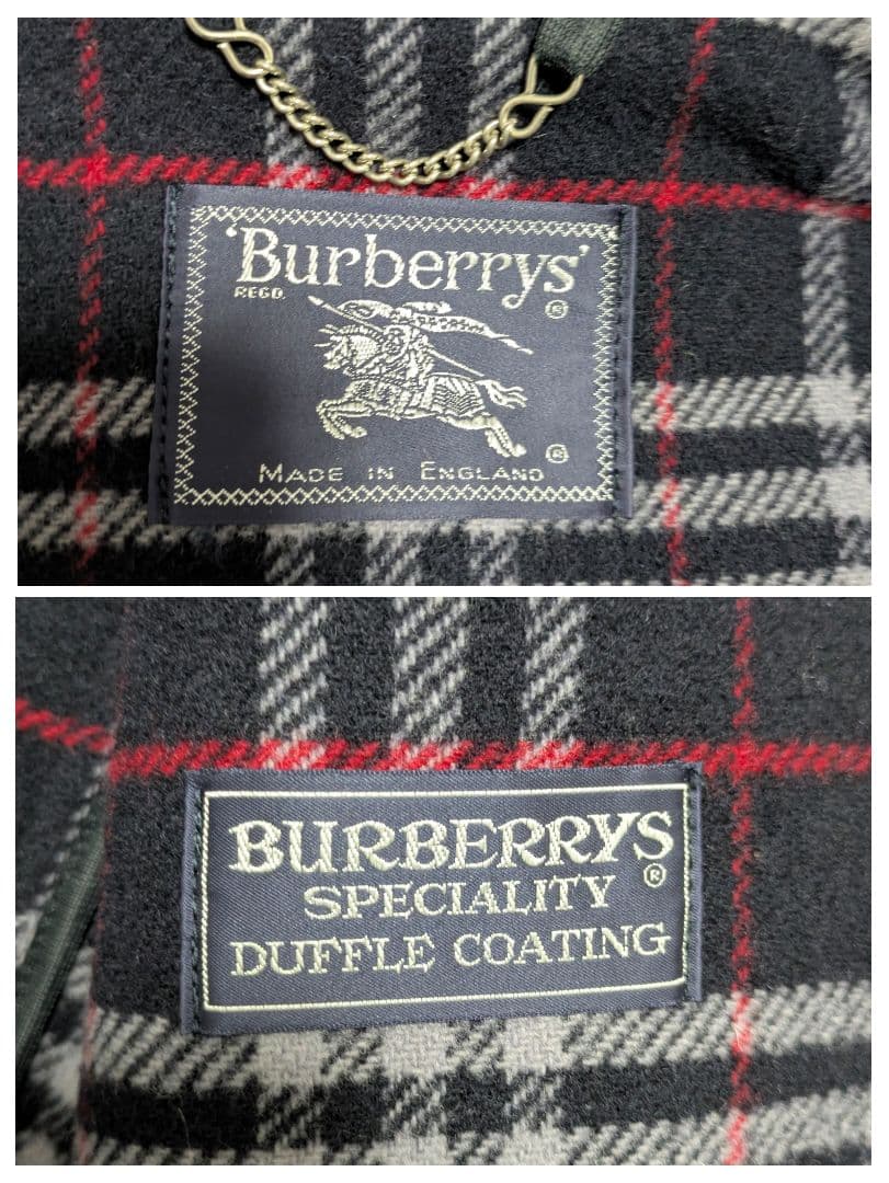 Burberry ダッフルコート ネイビー ノバチェック ウール100% XL