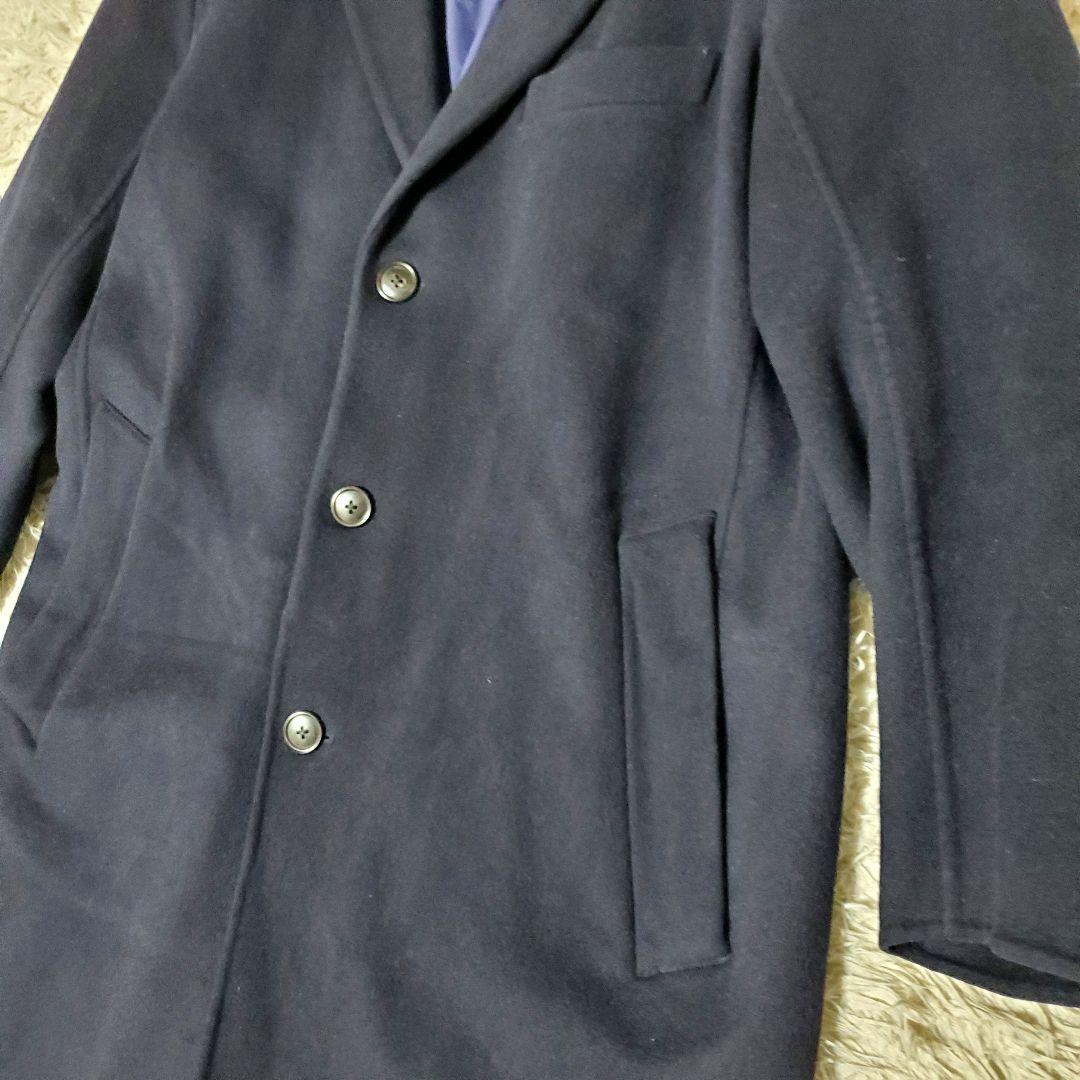 美品 UNIQLO +J カシミヤ混 Lサイズ ロングコート ネイビー