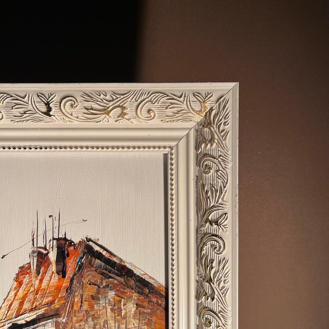 手書き油絵 パリの風景 凱旋門 額付 絵画 インテリア 油彩画