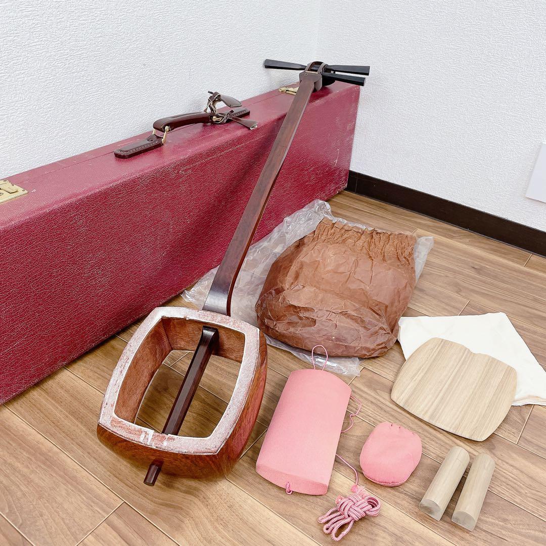 三味線 中棹 2本溝 金細 トチ入り 紅木 子持ち綾杉胴 k9 和楽器