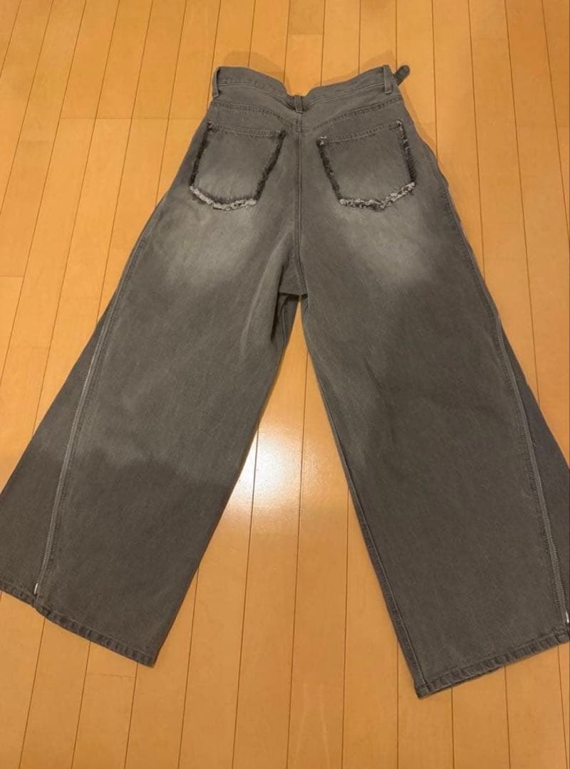 GRANCY ジップデザイン バギーデニム パンツ　Lサイズ グレー