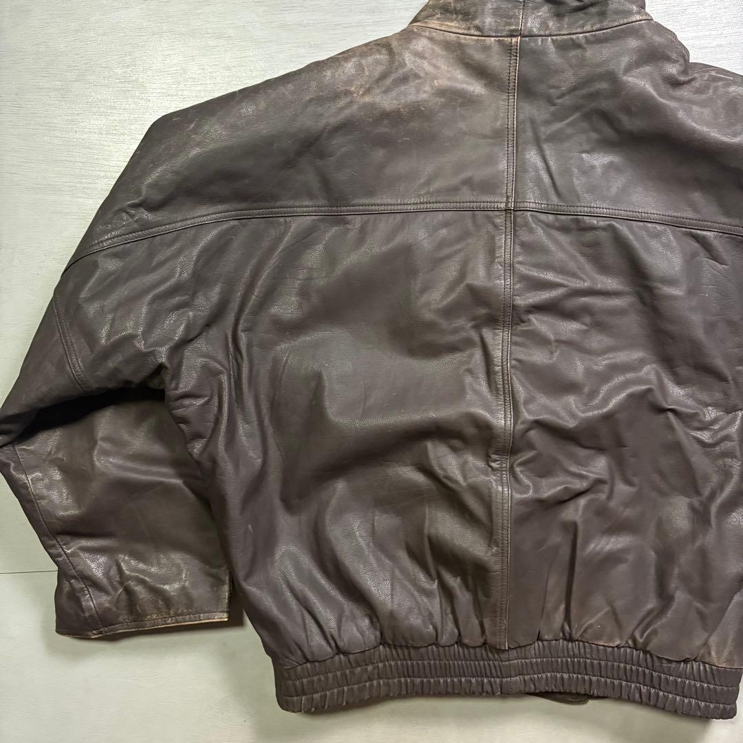 vintage レザーファイヤーマンジャケット　本革オールレザー　短丈　牛革　L