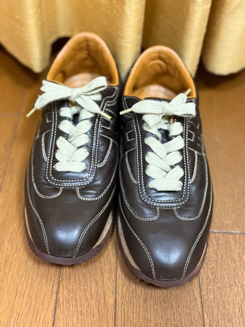 HERMES ブラウン クイックレザー スニーカー38