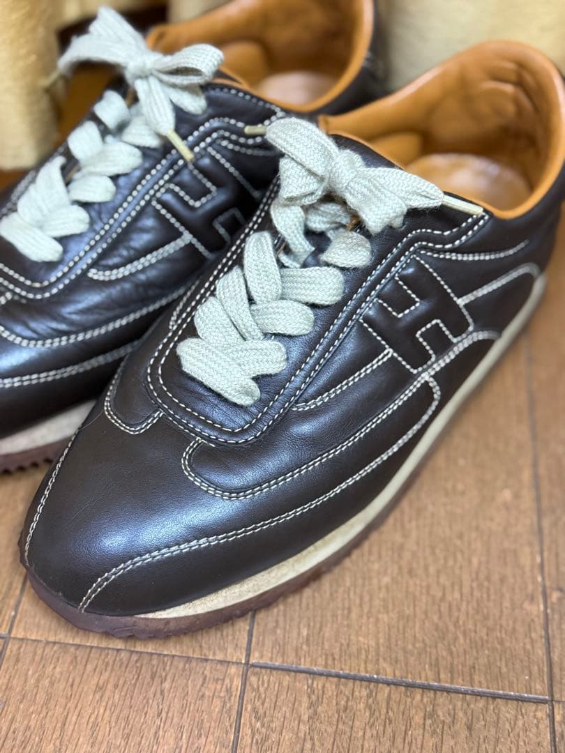 HERMES ブラウン クイックレザー スニーカー38