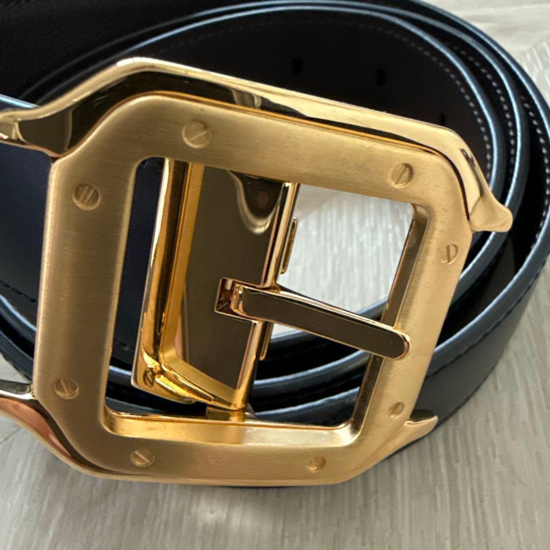 Cartier 黒レザー ゴールドバックル ベルト